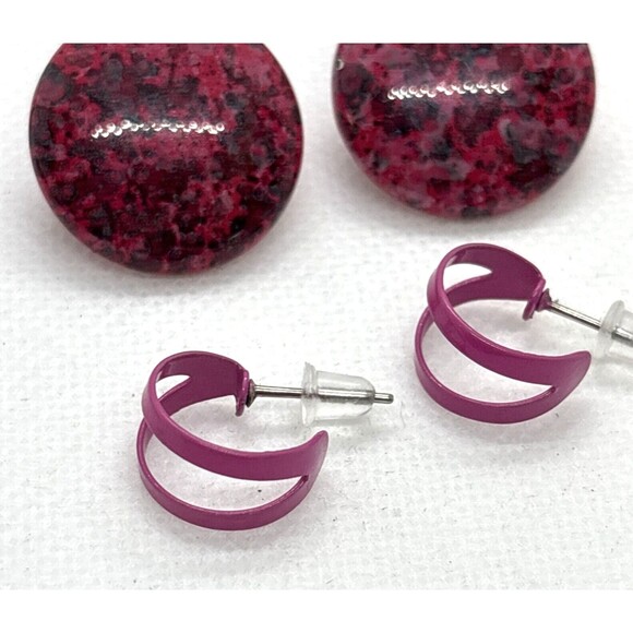 Vintage Lot of 5 Pairs Pink Purple Button Stud Hoop Pierced Earrings 80s 90s - Picture 3 of 10